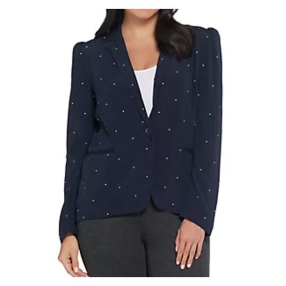 Vince Camuto Soho Pindot Notch Collar Blazer Classic Navy Regular 2 - Picture 1 of 4